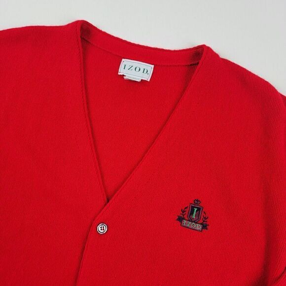 Izod Sweater Mens XL Red Cardigan Button Up Embroidered Preppy Dress Vintage 90s - Picture 2 of 10